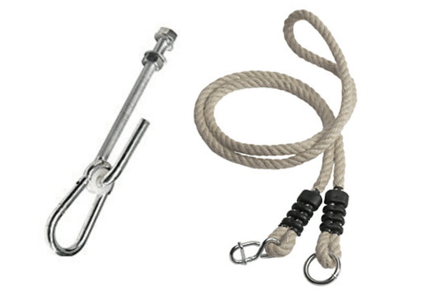 J swing hook and adjustment rope for use with wooden swing