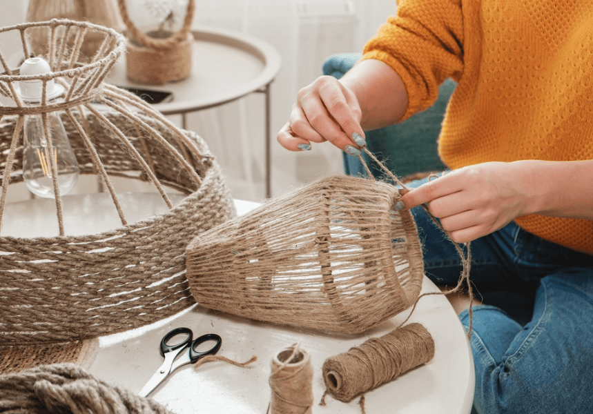 Jute twine being used to make home decor