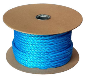 Blue polyropylene rope on a reel