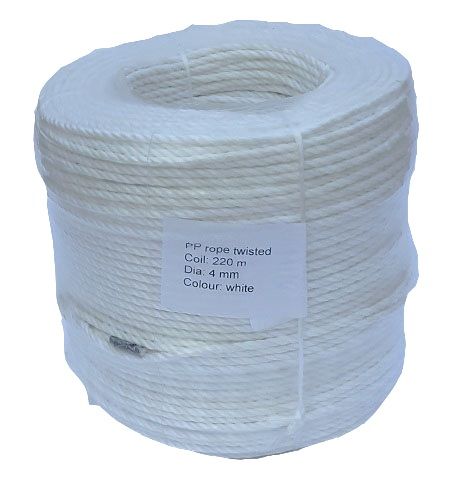 4mm White Polypropylene Rope - 220m coil