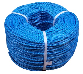 Blue polyester rope, often used in construction work