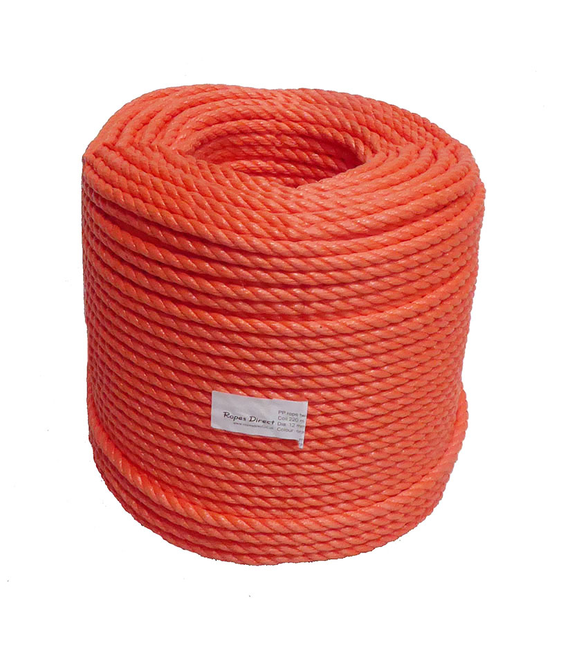 12mm Orange Polypropylene Rope (220m Coil)